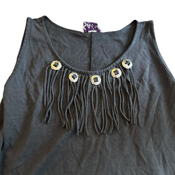 Vintage Sassa Women Large Drk Gray Top Conchos Fringe Western Tank Top Rare - Picture 2 of 9